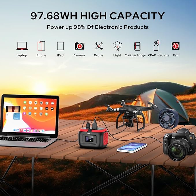 Portable Power Station, 97Wh Solar Generator, Lithium Battery Power with 110V AC 150W Peak
