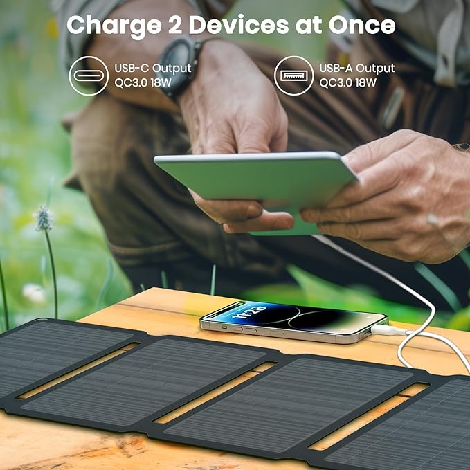 FlexSolar 30W Portable Solar Panel Chargers QC3.0 18W USB-A USB-C Output Foldable Small Power