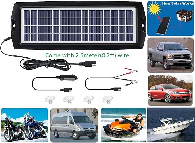 Sunway Solar Car Battery Trickle Charger & Maintainer 12V Solar Panel Power Kit Portable Backup for