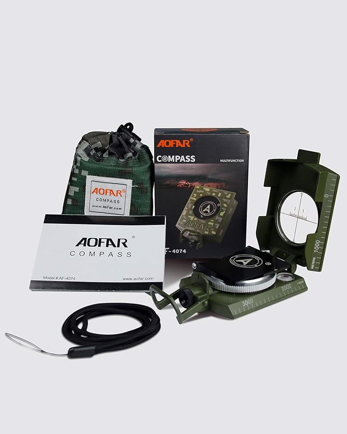 AOFAR AF-4074 Military Compass for Hiking,Lensatic Sighting Waterproof,Durable,Inclinometer for