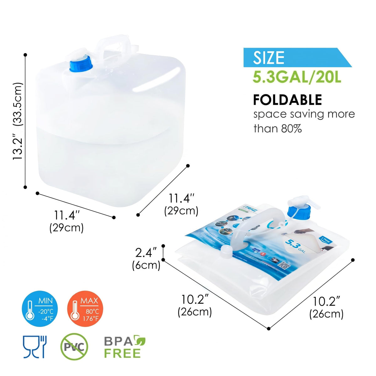 ITRAZ BPA-Free Collapsible Water Container with Spigot, 4-Pack 5.3 Gallon