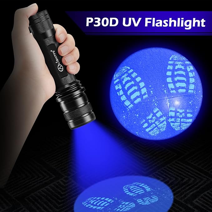 LIGHTFE-P30D Uniform UV Light Flashlight, High-Power 365nm UVLED, Suitable for ore, Jade, Pet Urine