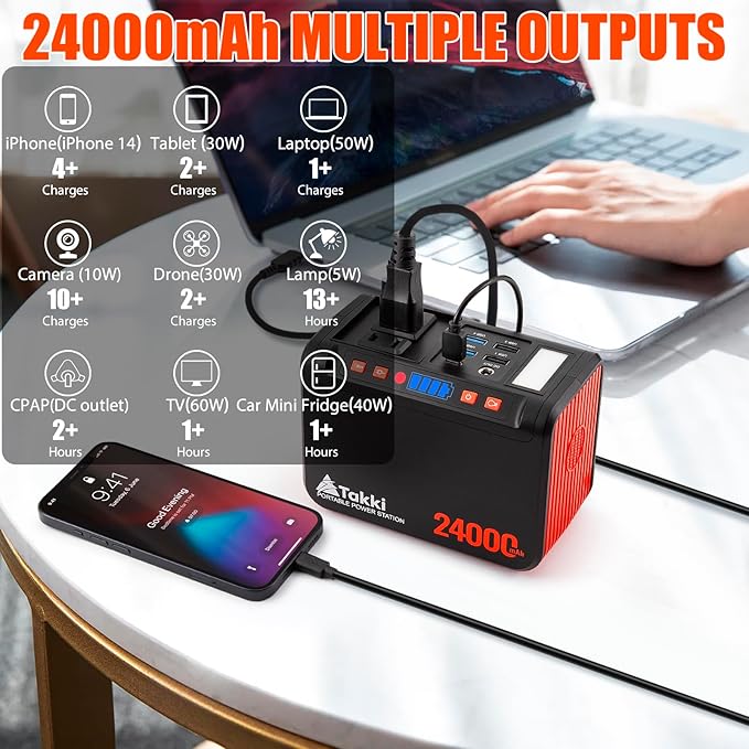 Takki 88.8Wh Portable Power Station Lithium Battery Solar Generator Power Bank with 110V AC Outlet
