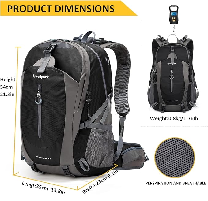 SPEEDPARK Hiking Backpack 40L Waterproof Hiking Daypack with Rain Cover, Outdoor Trekking Travel