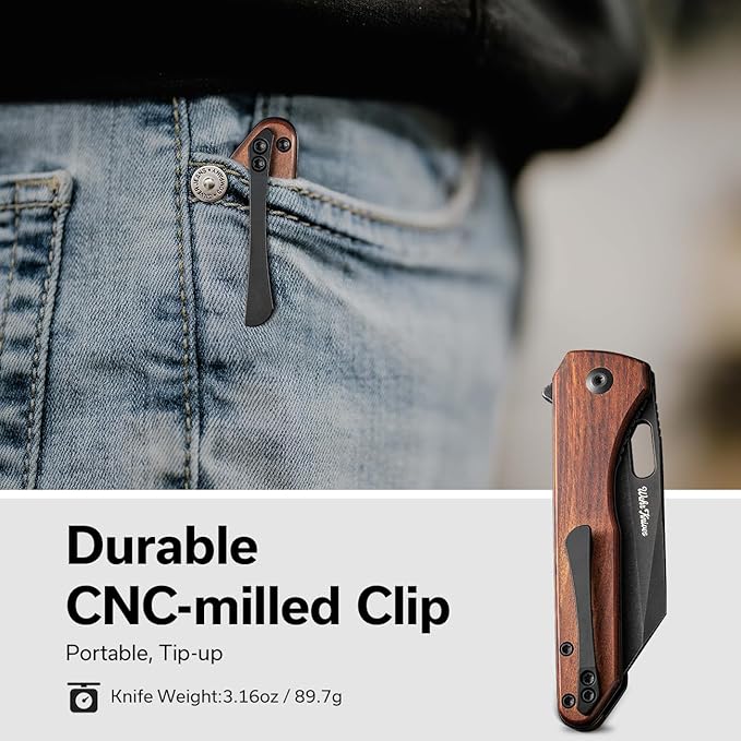 CIVIVI Nugz Folding Pocket Knife for EDC, 3.17" 14C28N Reverse Tanto Blade Wood Handle Flipper