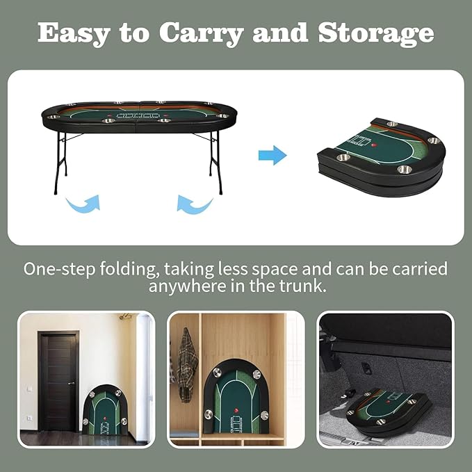 Upgraded 8- Player Foldable Poker Table for Blackjack Card Game, Portable Casino Table for Game