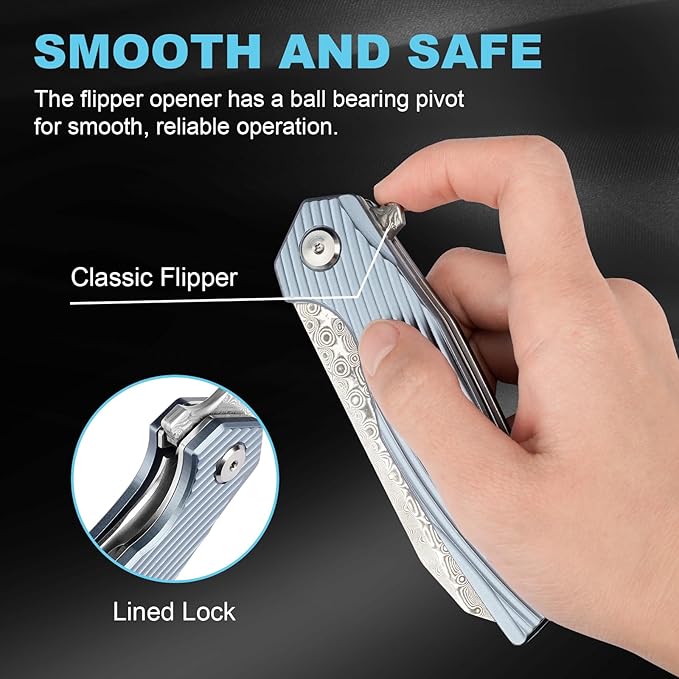 Damascus Pocket Knife 3.46" Damascus Steel Blade EDC Pocket Knives & Folding Knives for Men Women