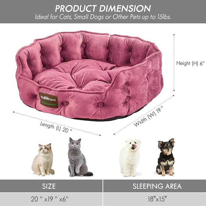 ClevaHome Cat Dog Bed for Small Pets up to 15lbs - Round Cat Beds for Indoor Cats, Machine Washable