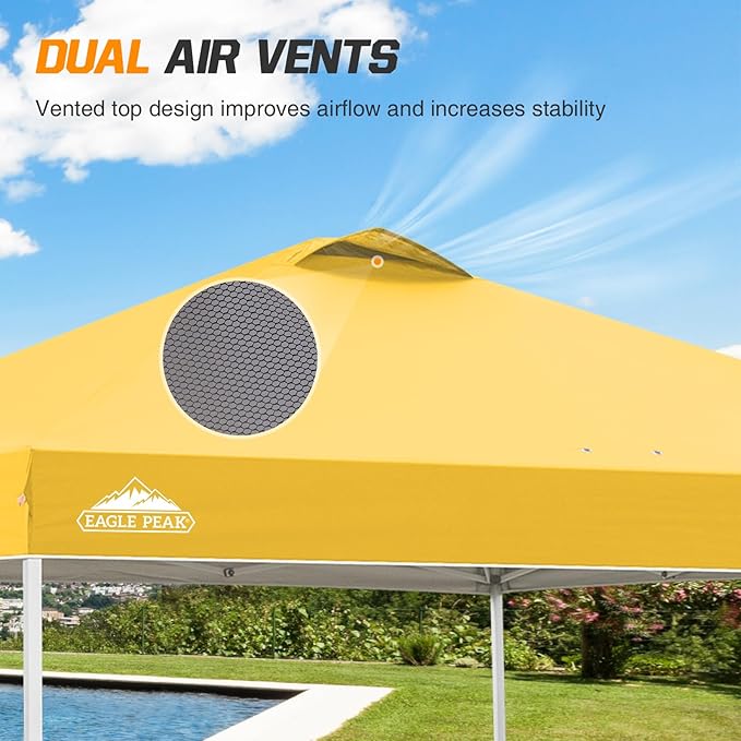 EAGLE PEAK Pop Up Canopy Tent with Wheeled Carry Bag, 8 Stakes, 4 Ropes, 4 Weight Bags, Easy Set Up