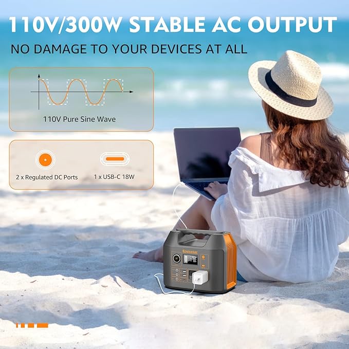 Enginstar Solar Generator, 296Wh Portable Power Station, 110V Pure Sine Wave, 80000mAh Backup