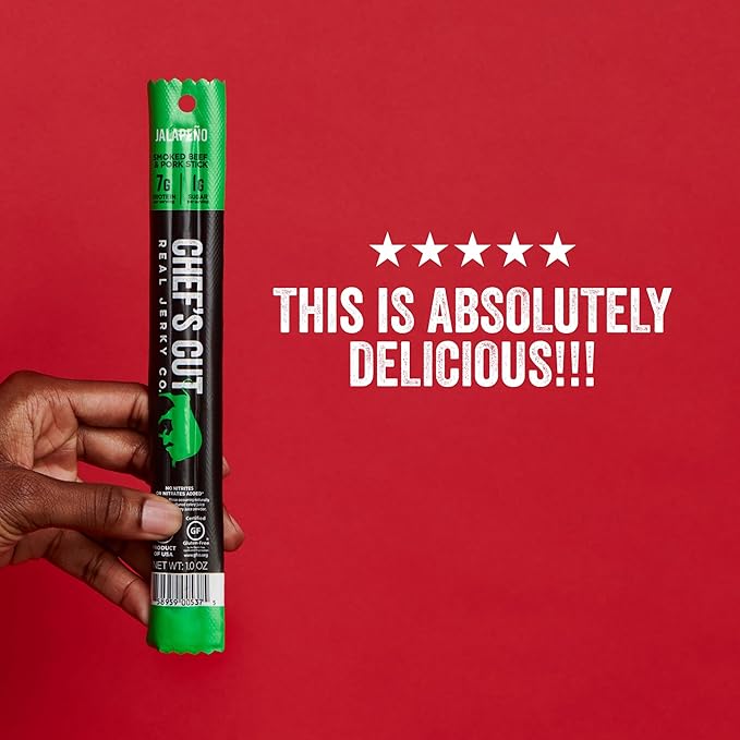Chef's Cut Smoked Beef and Pork Jerky Meat Sticks, Jalapeño (1 Ounce Stick, Pack of 12) - High