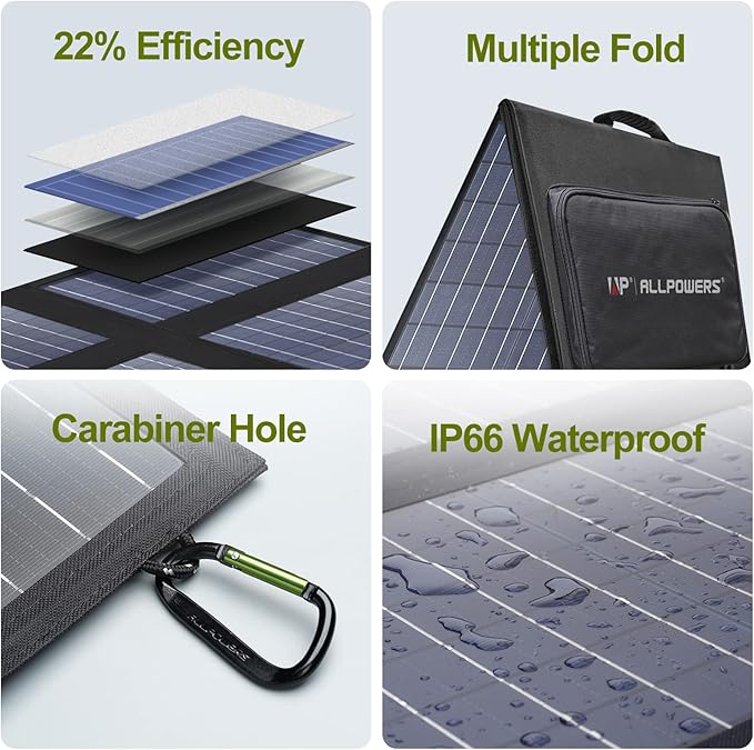 ALLPOWERS SP026 60W Portable Solar Panel, Foldable Solar Charger with USB-C/DC/QC Outputs, 22-25%