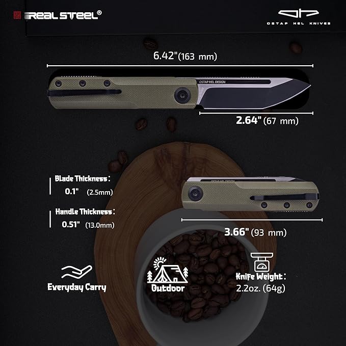 REALSTEEL G-Tanto Pocket Knife,Folding Knives,2.6" Nitro-V Blade,Double Detent Ball Slipjoint