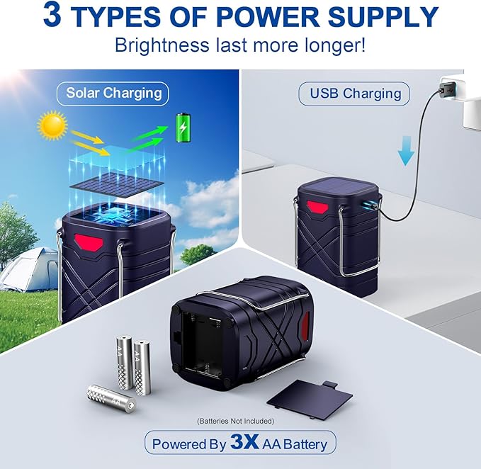LETMY 4 Pack Camping Lantern, Rechargeable LED Lanterns, Solar Lantern Battery Powered Hurricane