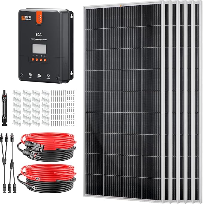 RICH SOLAR 1200 Watt 24V Solar Kit Contains 6 High Efficiency 200W Monocrystalline Panels with 9