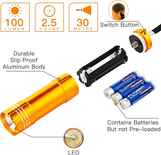 KunHe 180 Pack Small Mini Cheap Flashlights for Kids Bulk with Batteries Aluminum LED Bulk