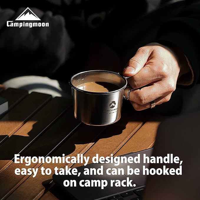 CAMPINGMOON Small Coffee Mug Cup 160ml 304 Stainless Steel Camping Backpacking S-180 (2pcs set)