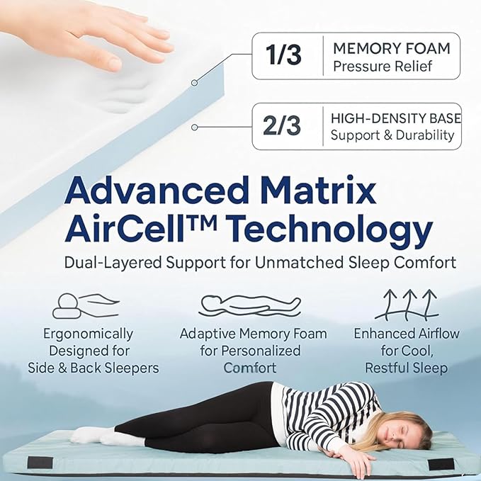 Hazli Matrix Comfort-Cell Memory Foam Camping Mattress Pad - Roll Up Mattress for Adults - Portable