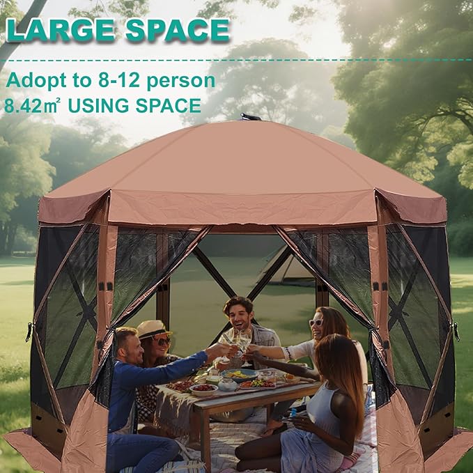 10 x 10 FT Pop Up Screen Tent, Portable Outdoor Camping Gazebo with Ground Stakes and Carry Bag