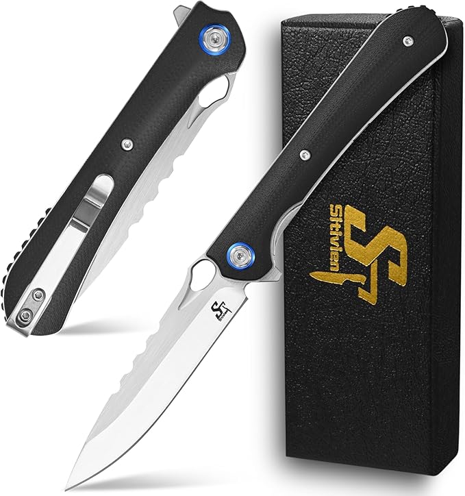 Sitivien ST145 Folding Pocket Knife,14C28N Steel Blade,G10 Handle EDC Tool Knife for Outdoor