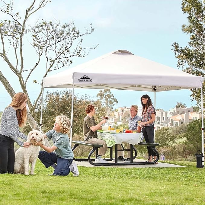 EAGLE PEAK Pop Up Canopy Tent with Wheeled Carry Bag, 8 Stakes, 4 Ropes, 4 Weight Bags, Easy Set Up