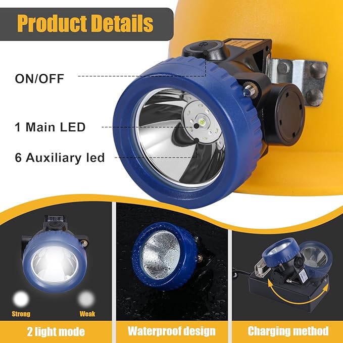Mining Headlight Rechargeable Cap Lamp, 7 LEDs Super Bright Explosion Proof Hard Hat Light, Coon