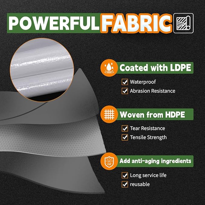 12 Mil Heavy Duty White Tarps 7' X 12', Extra Thick,Durable,Waterproof, UV Resistant, Weatherproof