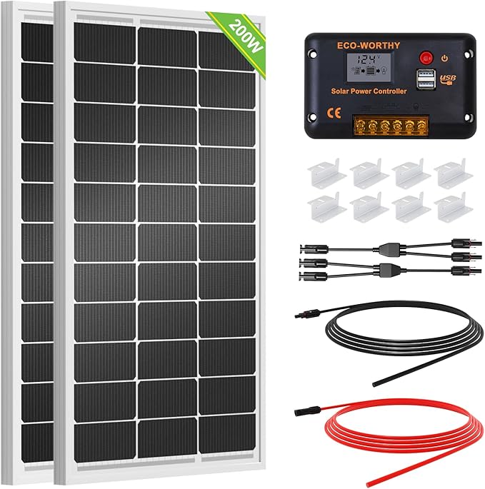 ECO-WORTHY 200 Watts 12 Volt/24 Volt Solar Panel Kit with High Efficiency Monocrystalline Solar