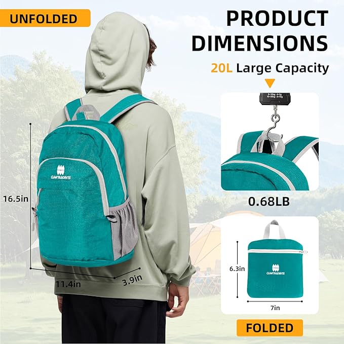 Lightweight Packable Small Hiking Backpack for Women Men - 20L Waterproof Foldable Daypack for