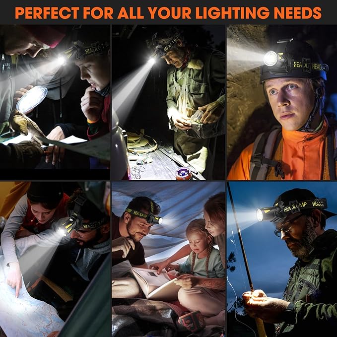 MAXME100® Triple-Beam High-Power Rechargeable Headlamp 5700K with Motion Sensor, Rechargeable LED
