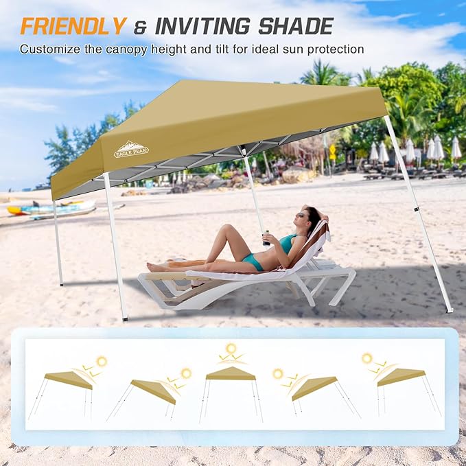 EAGLE PEAK 10x10 Slant Leg Pop-up Canopy Tent Easy One Person Setup Instant Outdoor Beach Canopy