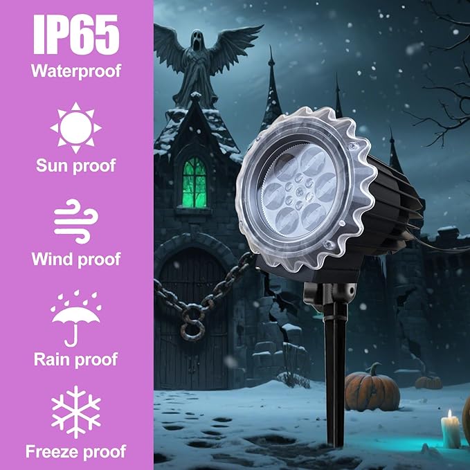 Halloween Projector Lights Outdoor, 3D-Dynamic Outdoor Holiday Light Projector with 4 Different