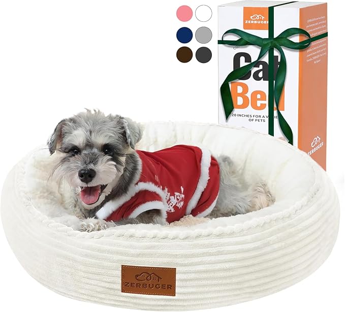 23in Cream Round Cat Dog Bed Gift for Large Medium Small Dogs Cats, Machine Washable Sleeping Sofa
