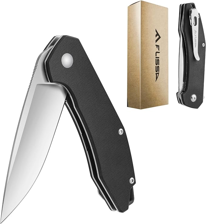 FLISSA Pocket Knife, Folding Tactical Knife with G10 Handle, D2 Blade, Liner Lock, Pocket Clip, EDC
