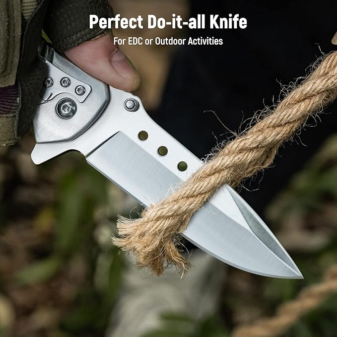 Pocket Knife for Men - 3.46" Sharp Blade Wood Handle Pocket Folding Knives with Clip, Glass Breaker