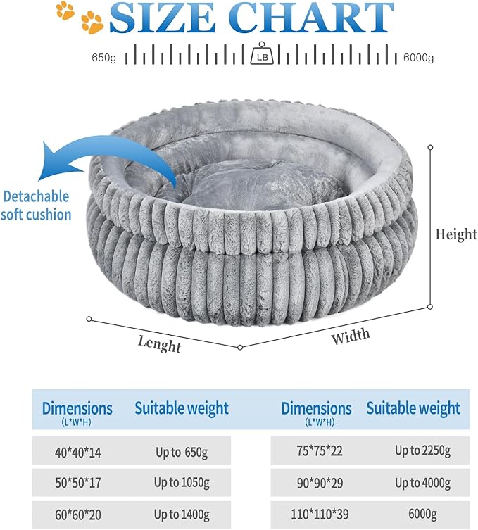 Dual-Layer Donut Cat Bed - Fluffy Round Bed for Small Pets - Ultra-Soft Cat Donut Bed for Cozy