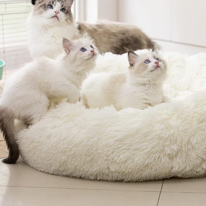 Anti Anxiety Round Fluffy Plush Faux Fur Warm Washable Dog Bed & Cat Bed, Original Bed for Small