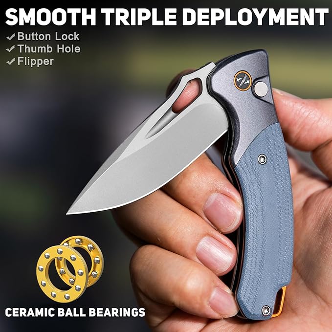 NedFoss Heron EDC Pocket Knife, 2.95" Japanese VG10 Steel Blade Button Lock Knife with Lightweight