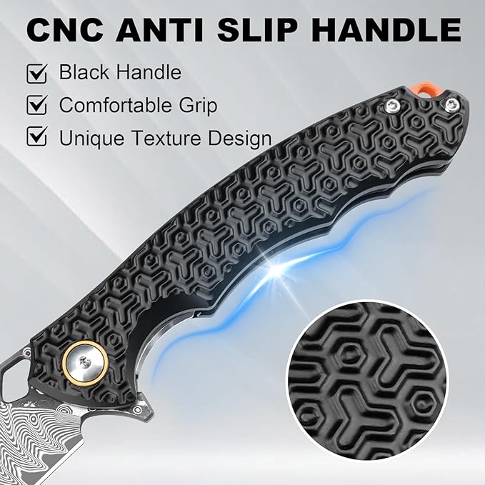 Damascus Pocket Knife for Men Women, 3.35" VG10 Core Damascus Steel Blade Folding Knives with Black