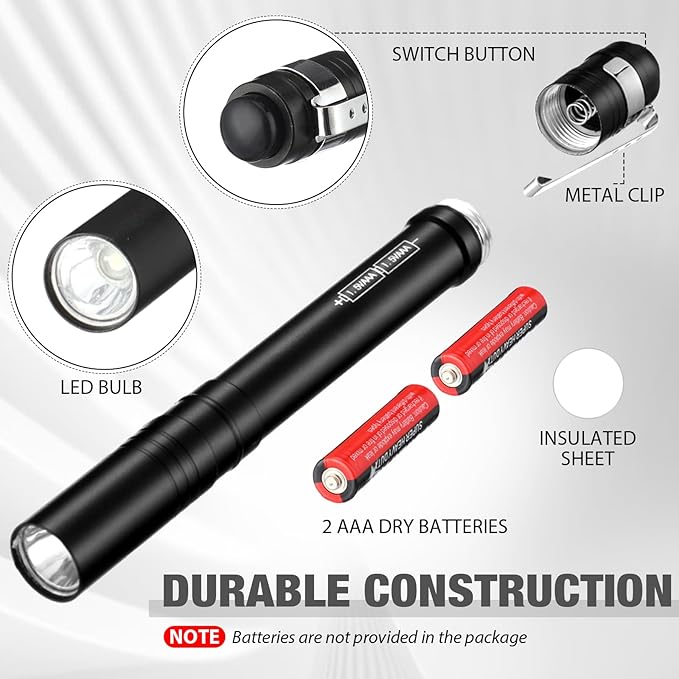 48 Pack Mini Pen Flashlights Bulk LED Pen Lights Aluminum Pocket Flashlights with Clips Small