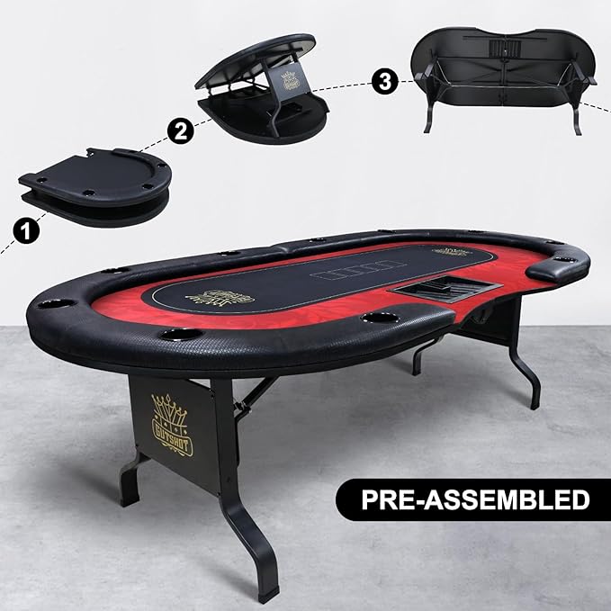 GUTSHOT Foldable Poker Table for 10 Players with 10 Chairs and Poker Chips Set - Premium