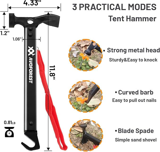 20 Pcs Tent Stakes with Camping Hammers,Avoforest 7.1 Inch Non-Rust Metal Tent Pegs + Portable Tent