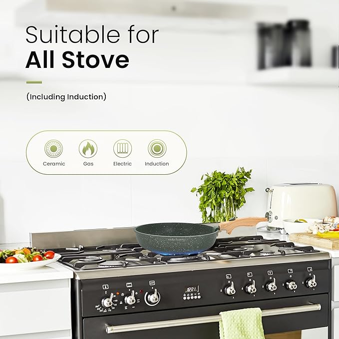 Kitchen Academy Removable Handle Pots and Pans Set - 10 Pieces Green Cookware Set with Removable