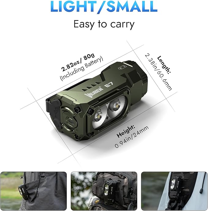 WUBEN E7 1800 Lumen Rechargeable Mini Flashlight with Magnet - Super Bright 6 Modes ArmyGreen EDC