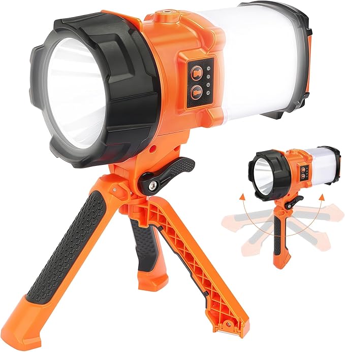 Tripod Rechargeable Camping Lantern, 6 Modes LED Flashlight Handheld Spotlight with 4000LM, 4400mAh