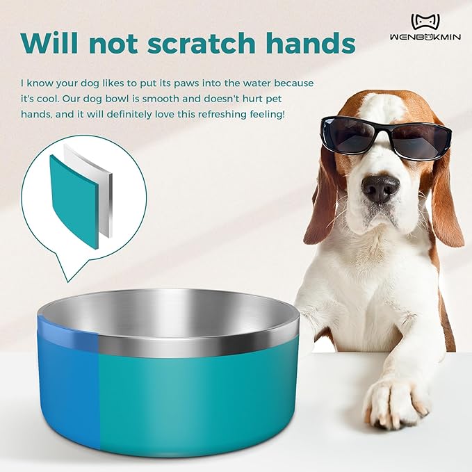 Dog Bowl, Stainless Steel Dog Food and Water Bowl with Non Slip Quiet Bottom, Easy to Clean