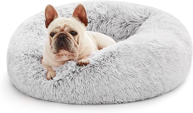 Love's cabin Calming Cat Bed for Indoor Cats,Anti-Anxiety Donut Round Dog Bed,Fluffy Faux Fur