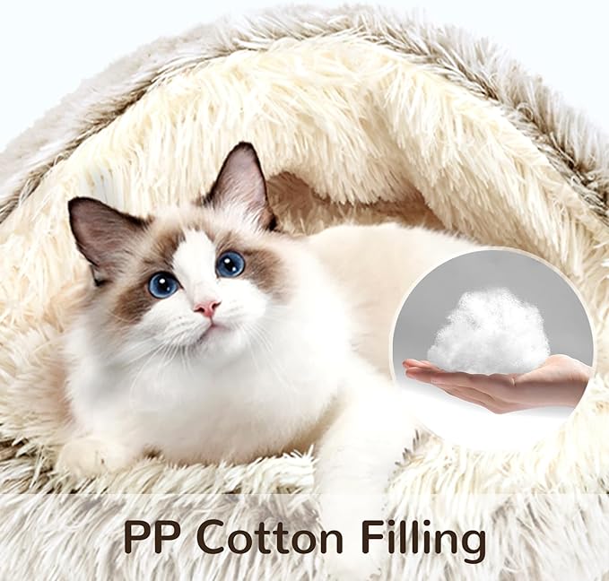Calming Cat Beds, Fluffy Plush Round Cat Cave Washable, Cozy Warming Anti-Slip Small Dog Bed for