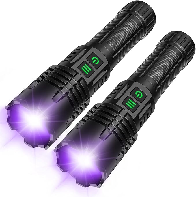 AdamStar UV&High Lumens Flashlight Rechargeable, 2-in-1 Powerful Blacklight LED Flashlight Tactical