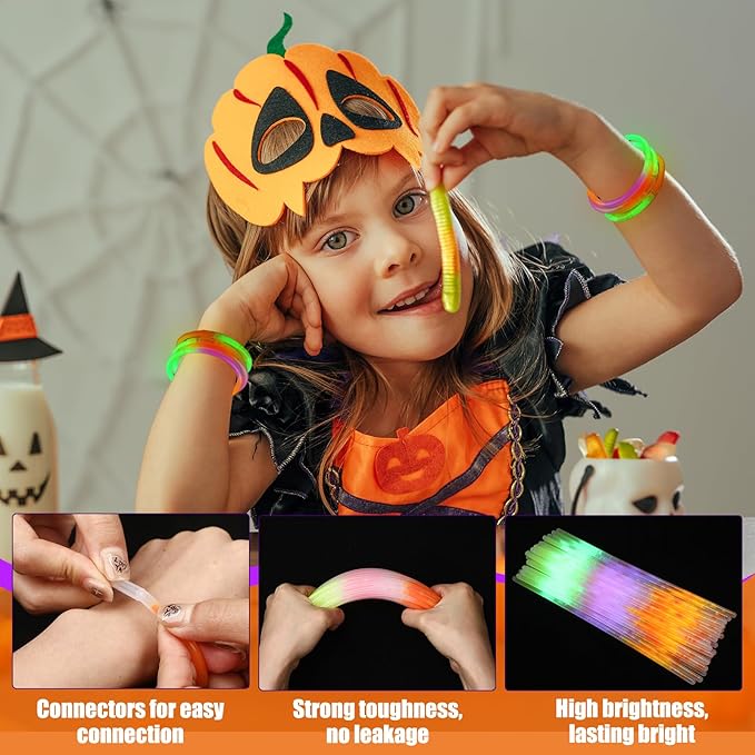 Wettarn 150 Pcs Halloween Glow Sticks 8" Halloween Bracelets Party Supplies Glow in The Dark